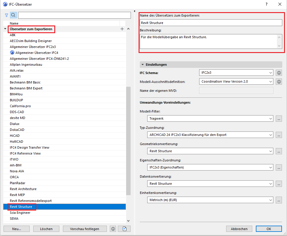 IFC-Export aus ArchiCAD für Revit Structure